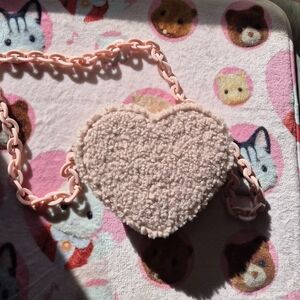 Pink Heart-Shaped Fuzzy Purse